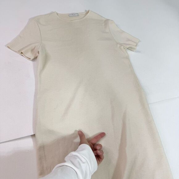 GISPA Dress Womens Medium Cream Knit Wool Crewneck Classic Neutral Minimalist - Picture 4 of 13